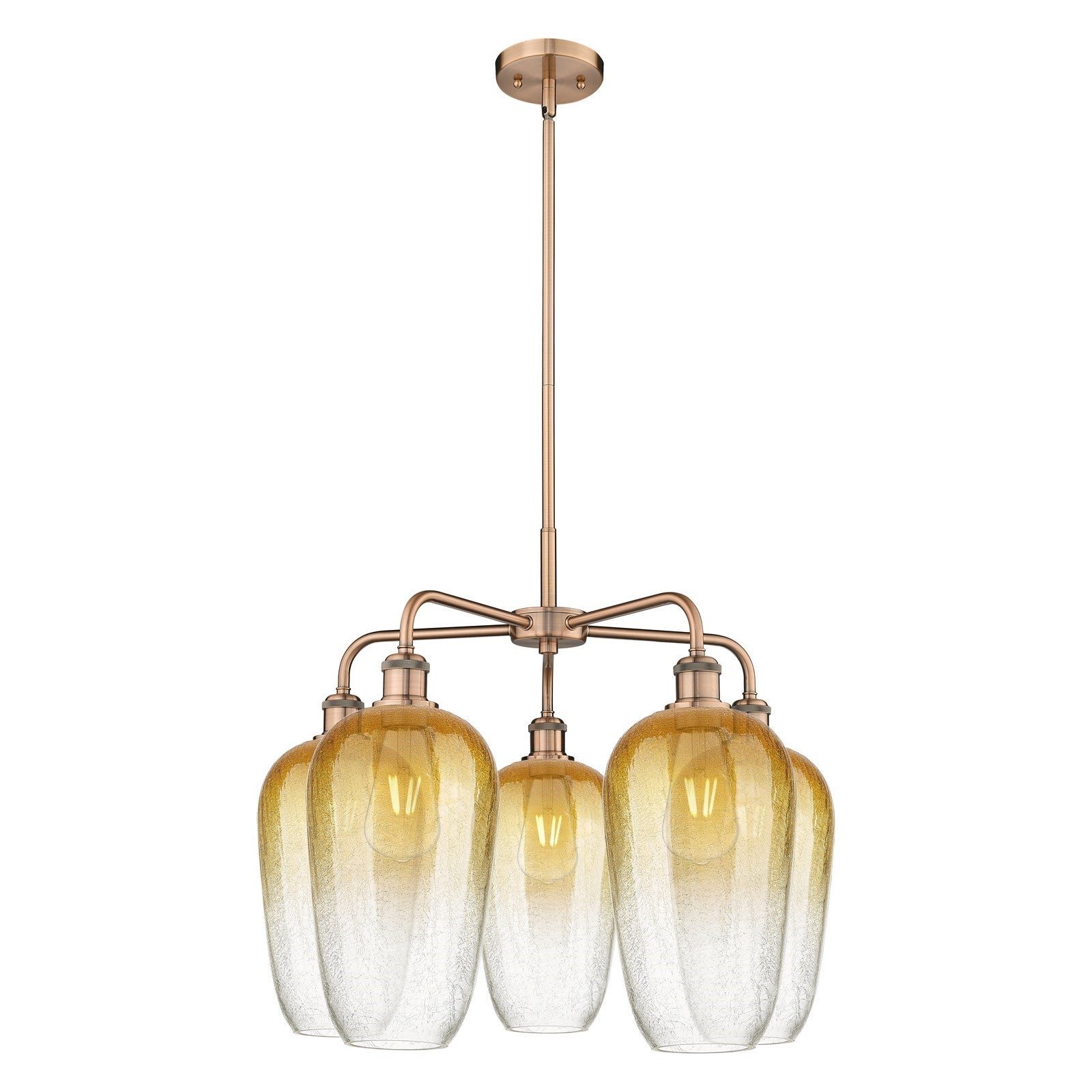 Innovations Brookhaven Flute 26in 5-Light Chandelier | Industrial Antique Copper and Amber Glass | Dining Room & Living Room | Model 516-5CR-AC-G484-7AM