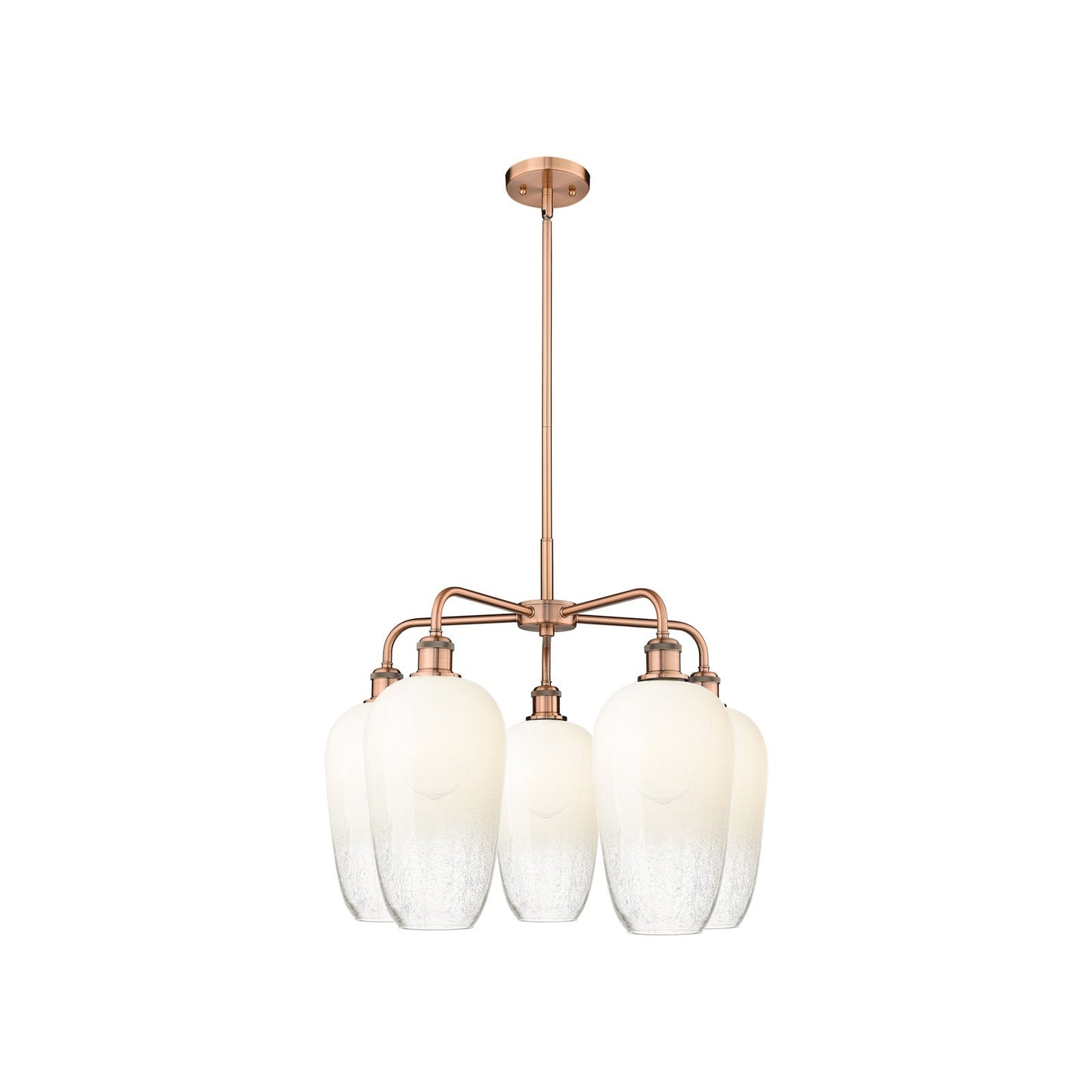 Innovations Brookhaven Flute 26in 5-Light Chandelier | Industrial Antique Copper Steel and Opal Glass | Dining Room & Living | Model 516-5CR-AC-G484-7OP