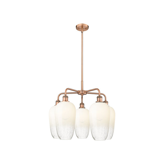 Innovations Brookhaven Flute 26in 5-Light Chandelier | Industrial Antique Copper Steel and Opal Glass | Dining Room & Living | Model 516-5CR-AC-G484-7OP