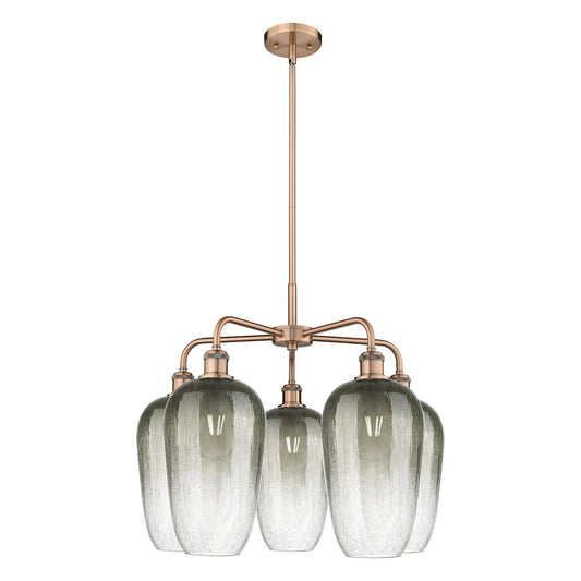 Innovations Brookhaven Flute 26in 5-Light Chandelier | Industrial Antique Copper and Slate Glass | Dining Room & Living Room | Model 516-5CR-AC-G484-7SL