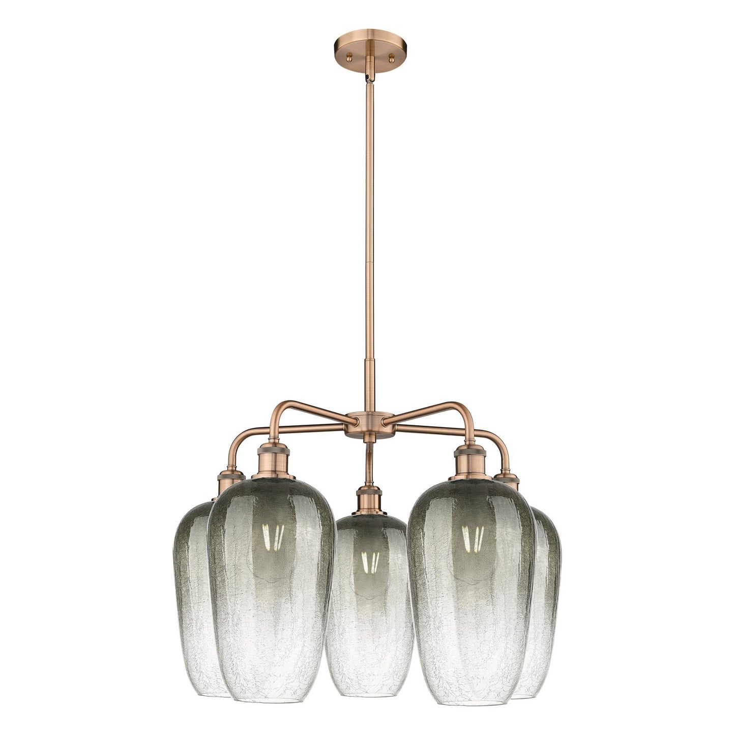 Innovations Brookhaven Flute 26in 5-Light Chandelier | Industrial Antique Copper and Slate Glass | Dining Room & Living Room | Model 516-5CR-AC-G484-7SL