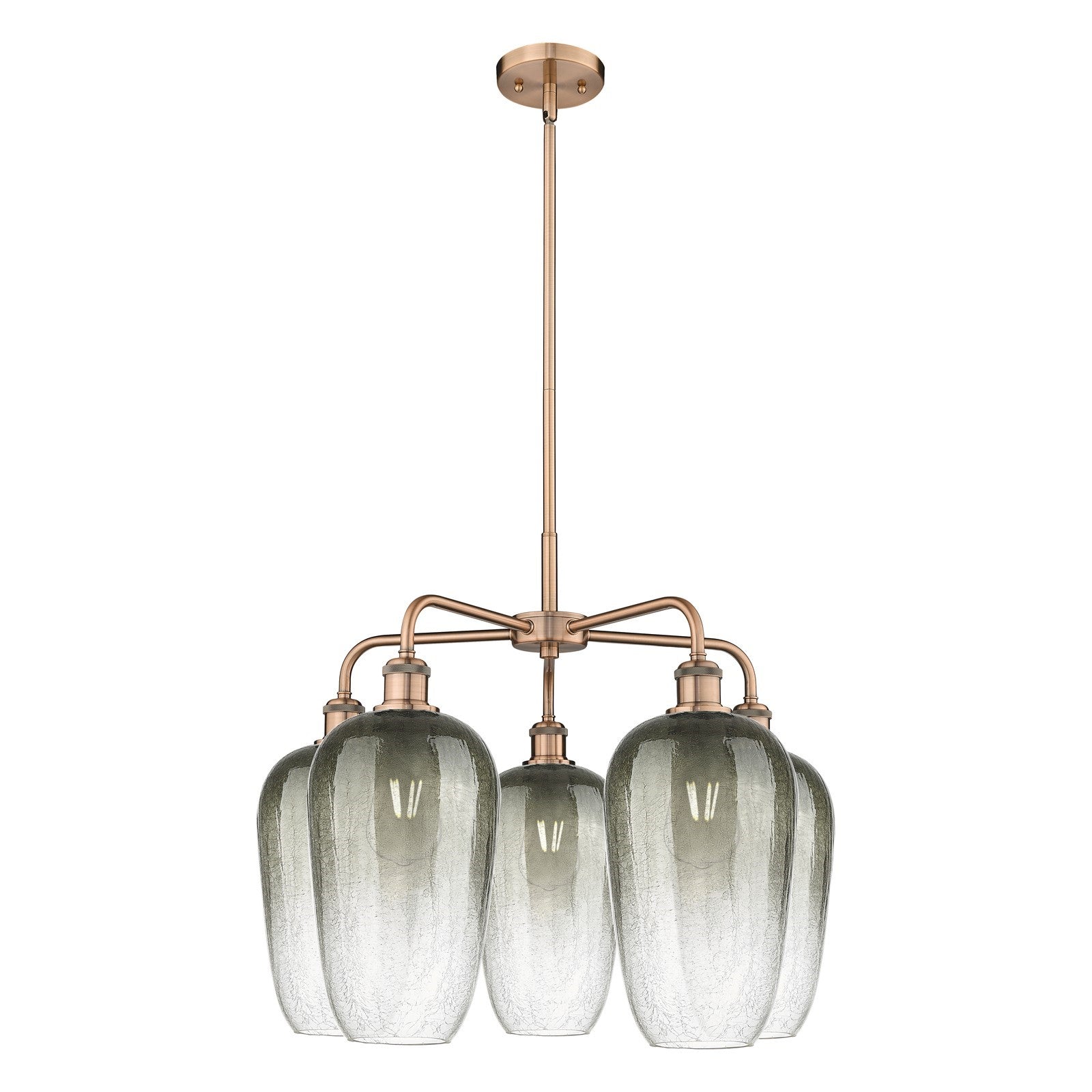 Innovations Brookhaven Flute 26in 5-Light Chandelier | Industrial Antique Copper and Slate Glass | Dining Room & Living Room | Model 516-5CR-AC-G484-7SL