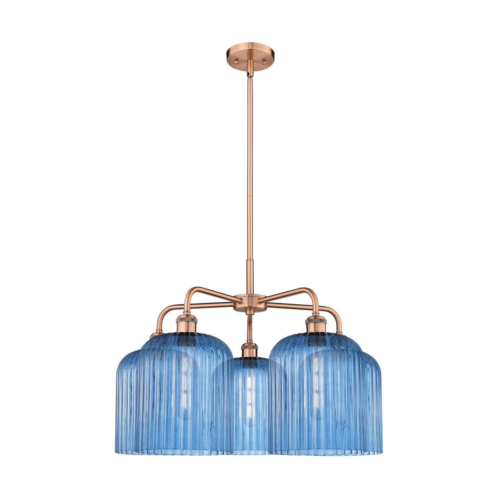 Innovations Bridal Veil 23in 5-Light Chandelier | Art Nouveau Antique Copper and Princess Blue Ribbed Glass | Dining Room & | Model 516-5CR-AC-G559-8BL
