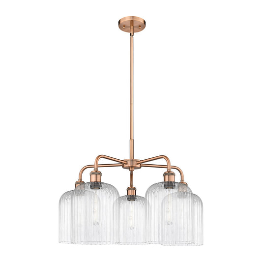 Innovations Bridal Veil 23in 5-Light Chandelier | Art Nouveau Antique Copper Steel and Clear Ribbed Glass | Dining Room & | Model 516-5CR-AC-G559-8CL