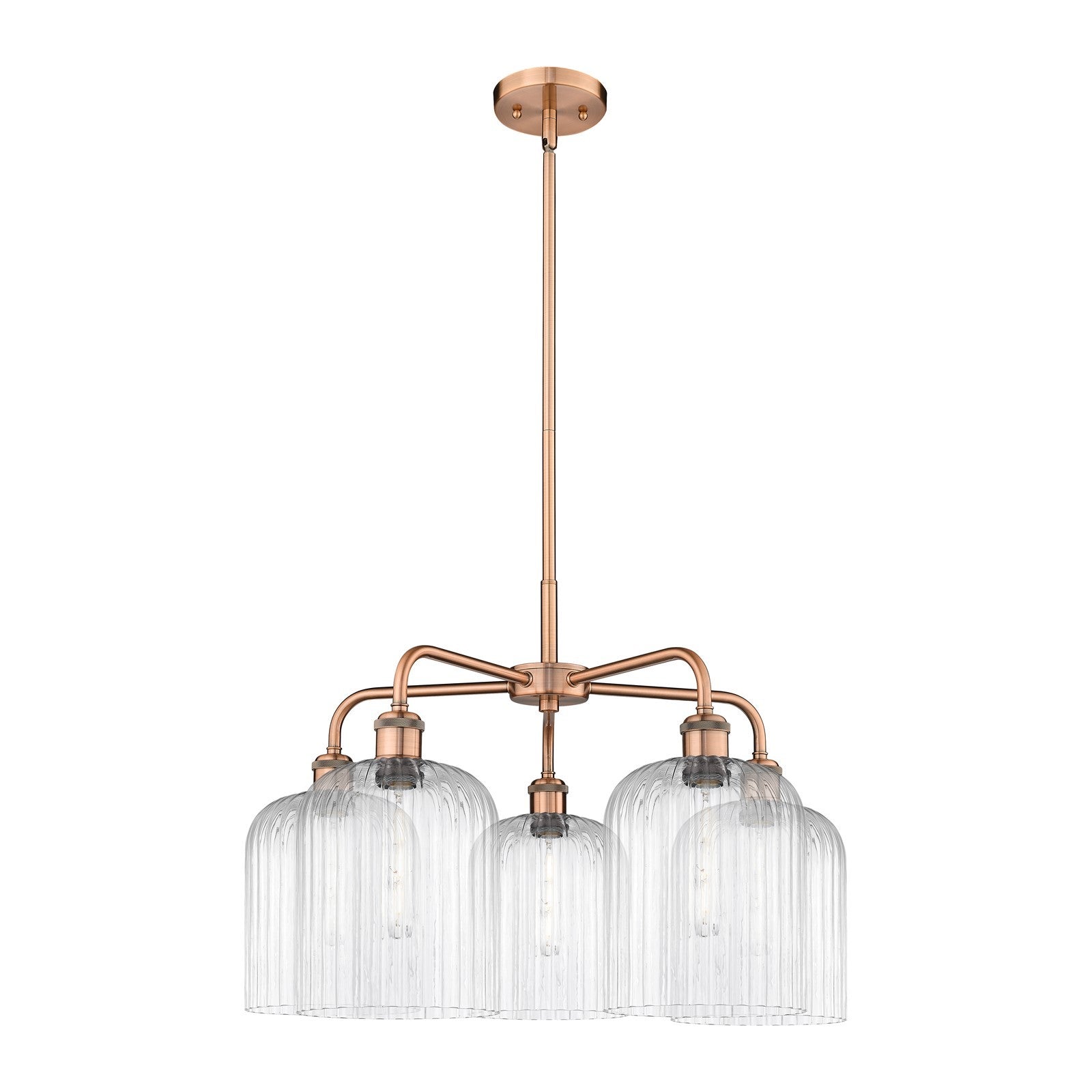 Innovations Bridal Veil 23in 5-Light Chandelier | Art Nouveau Antique Copper Steel and Clear Ribbed Glass | Dining Room & | Model 516-5CR-AC-G559-8CL
