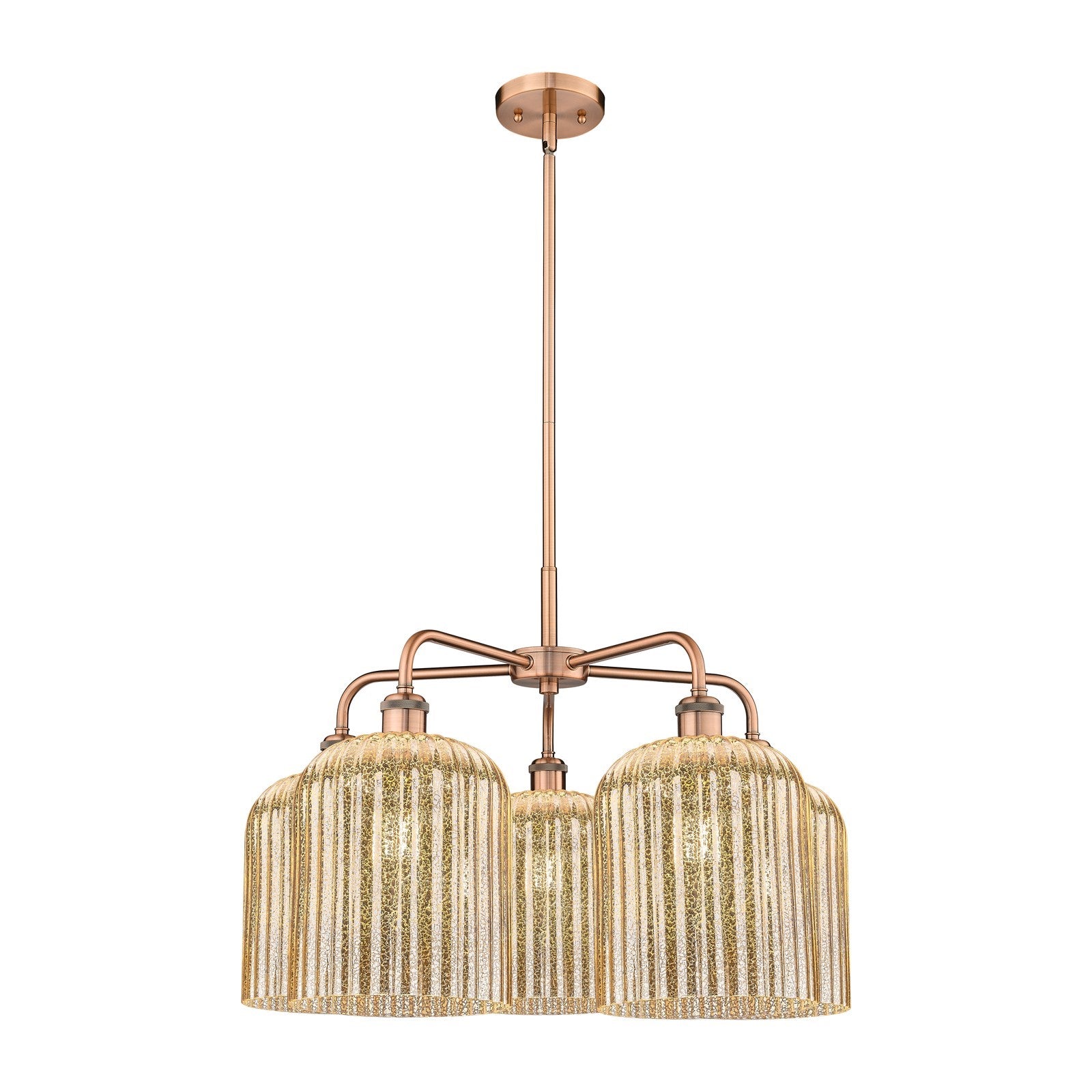 Innovations Bridal Veil 23in 5-Light Chandelier | Art Nouveau Antique Copper Steel and Mercury Ribbed Glass | Dining Room & | Model 516-5CR-AC-G559-8ME