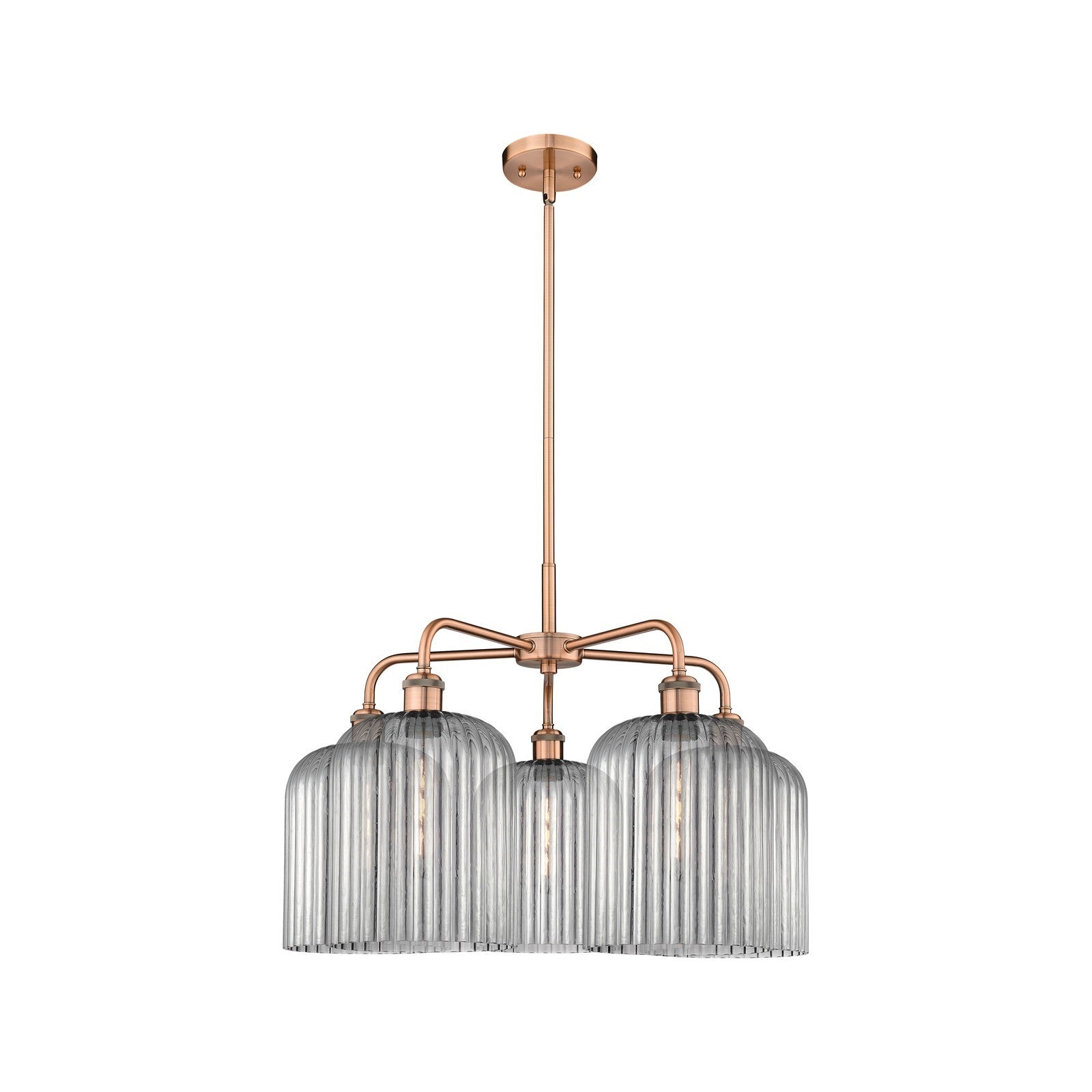 Innovations Bridal Veil 23in 5-Light Chandelier | Art Nouveau Antique Copper and Light Smoke Ribbed Glass | Dining Room & | Model 516-5CR-AC-G559-8SM