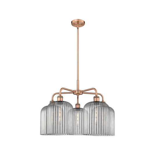 Innovations Bridal Veil 23in 5-Light Chandelier | Art Nouveau Antique Copper and Light Smoke Ribbed Glass | Dining Room & | Model 516-5CR-AC-G559-8SM