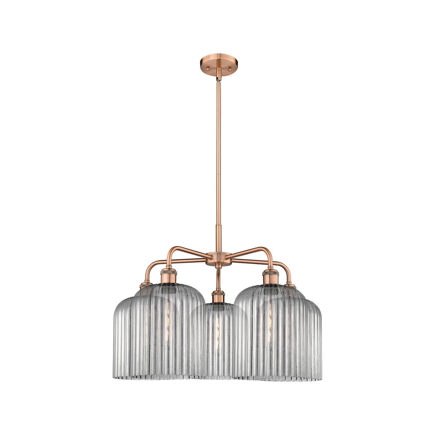 Innovations Bridal Veil 23in 5-Light Chandelier | Art Nouveau Antique Copper and Light Smoke Ribbed Glass | Dining Room & | Model 516-5CR-AC-G559-8SM