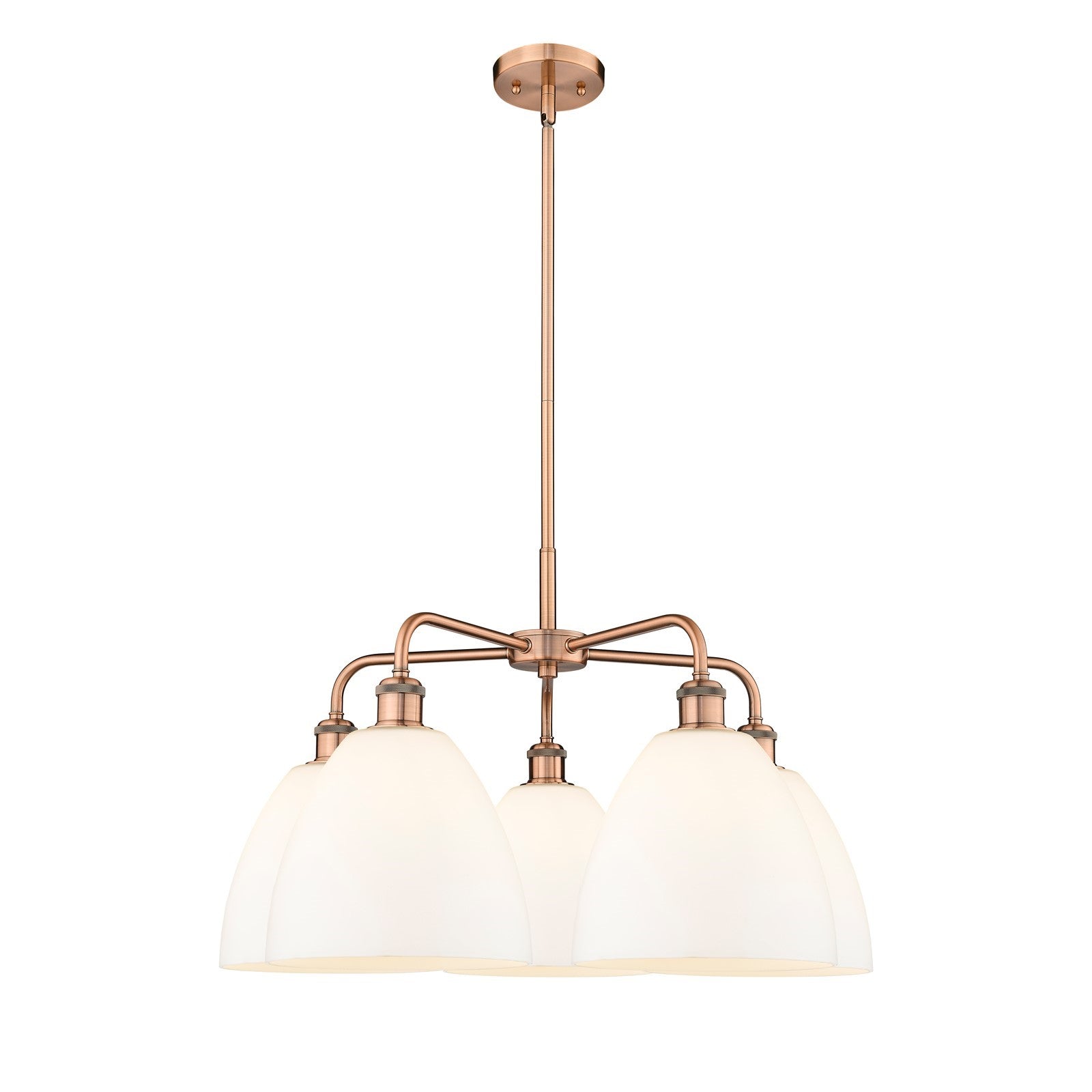 Innovations Bristol 27in 5-Light Chandelier | Industrial Antique Copper Steel and Matte White Glass | Dining Room & Living Room | Model 516-5CR-AC-GBD-91