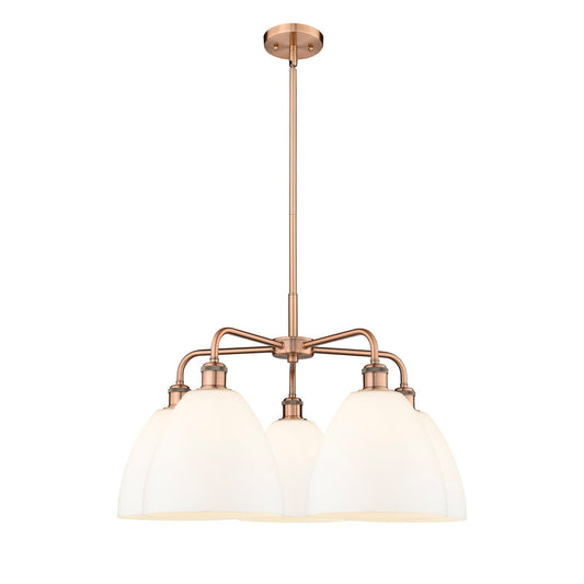 Innovations Bristol 27in 5-Light Chandelier | Industrial Antique Copper Steel and Matte White Glass | Dining Room & Living Room | Model 516-5CR-AC-GBD-91
