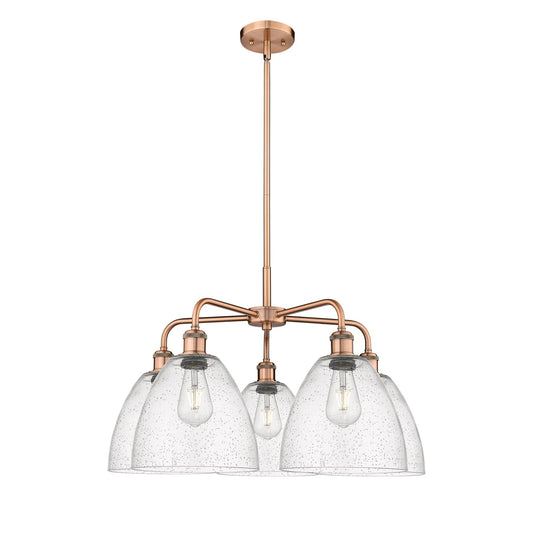 Innovations Bristol 27in 5-Light Chandelier | Industrial Antique Copper Steel and Seedy Glass | Dining Room & Living Room | 27 x | Model 516-5CR-AC-GBD-94