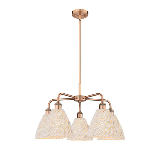 Innovations Bristol Natural 26in 5-Light Chandelier | Industrial Antique Copper and Natural Fiber Dome Shades | Dining Room | Model 516-5CR-AC-NBD-75-NAT