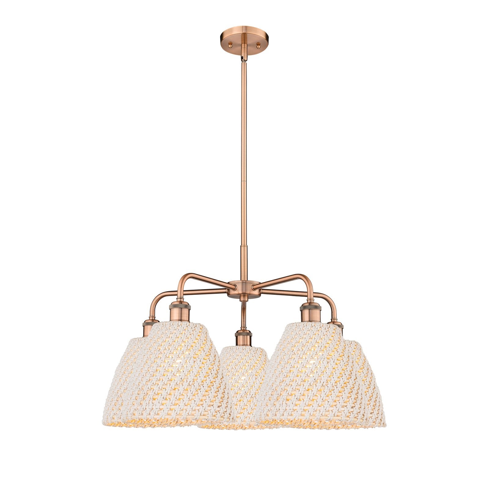 Innovations Bristol Natural 28in 5-Light Chandelier | Industrial Antique Copper Steel and Natural Fiber Dome Shade | Kitchen | Model 516-5CR-AC-NBD-9-NAT