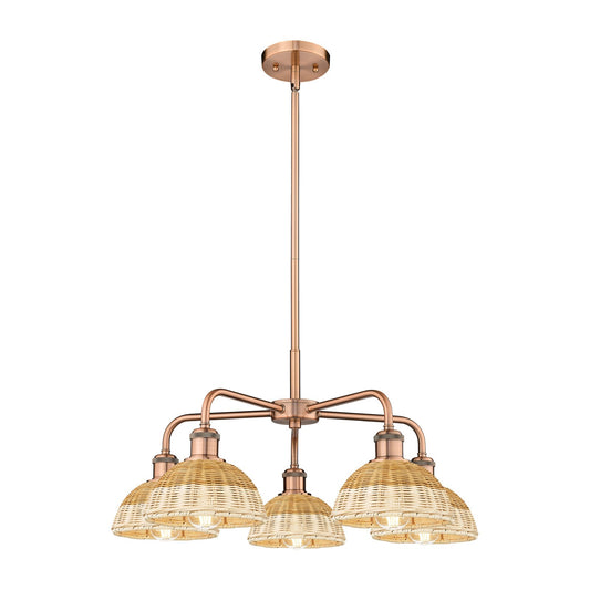 Innovations Bristol Natural II 26in 5-Light Chandelier | Industrial Antique Copper Steel and Natural Fiber Dome Shade | Model 516-5CR-AC-NBD2-75-NAT