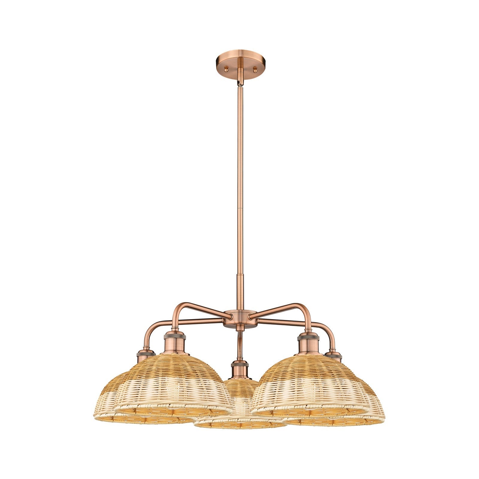 Innovations Lighting Bristol Natural II 28in 5-Light Chandelier | Industrial Antique Copper and Natural Fiber Dome Shade | Model 516-5CR-AC-NBD2-9-NAT