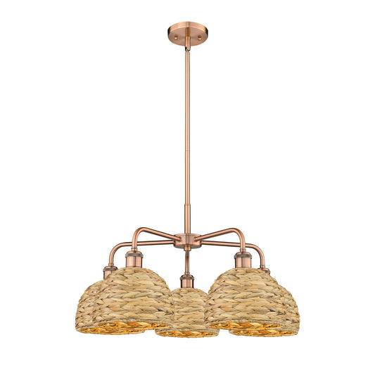 Innovations Woven Rattan 27in 5-Light Chandelier | Industrial Antique Copper and Natural Fiber | Dining Room & Living Room | Model 516-5CR-AC-RBD-8-NAT