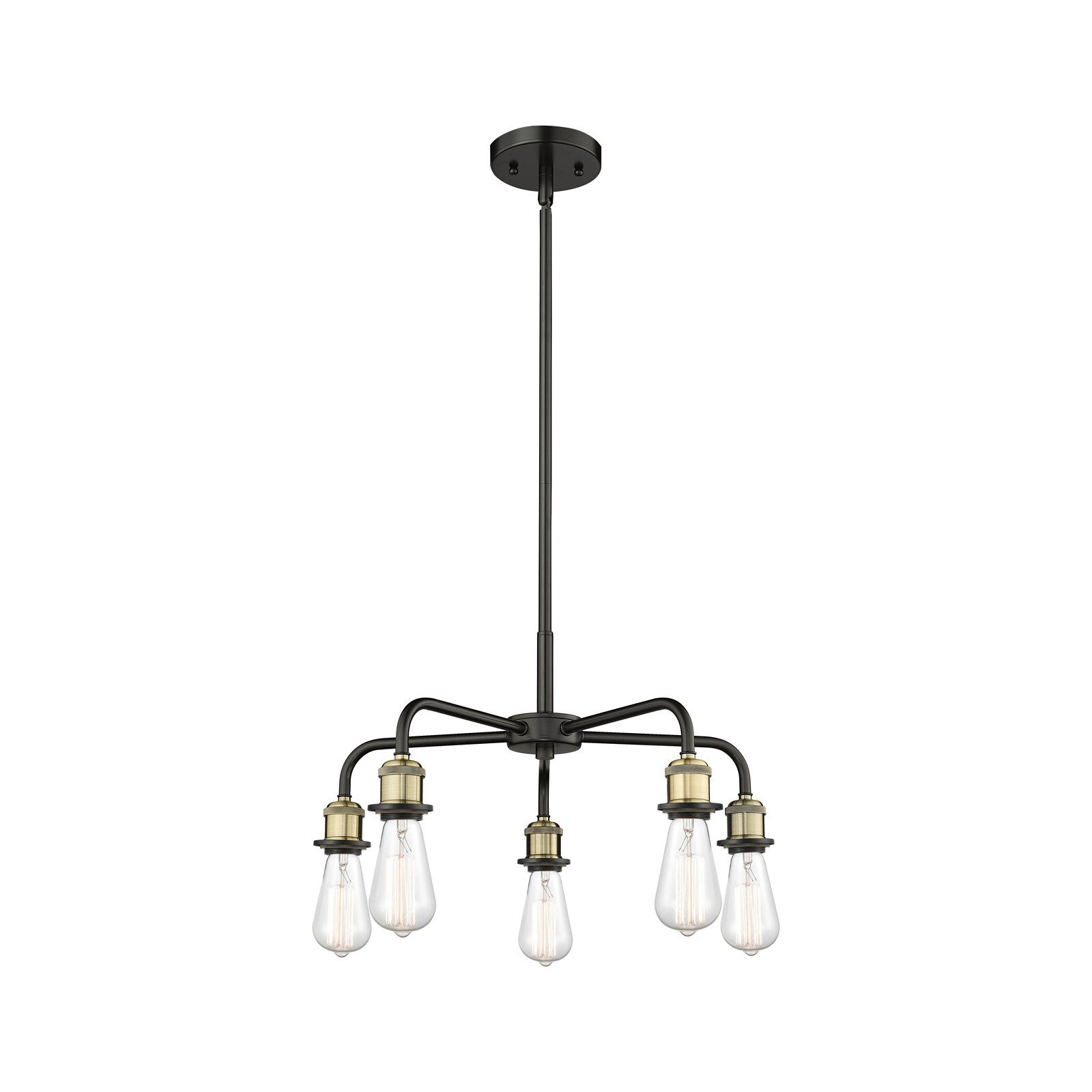 Innovations Ballston 18in 5-Light Chandelier | Industrial Black Antique Brass Steel and Cast Brass | Damp-Rated Dining Room & Kitchen | Model 516-5CR-BAB
