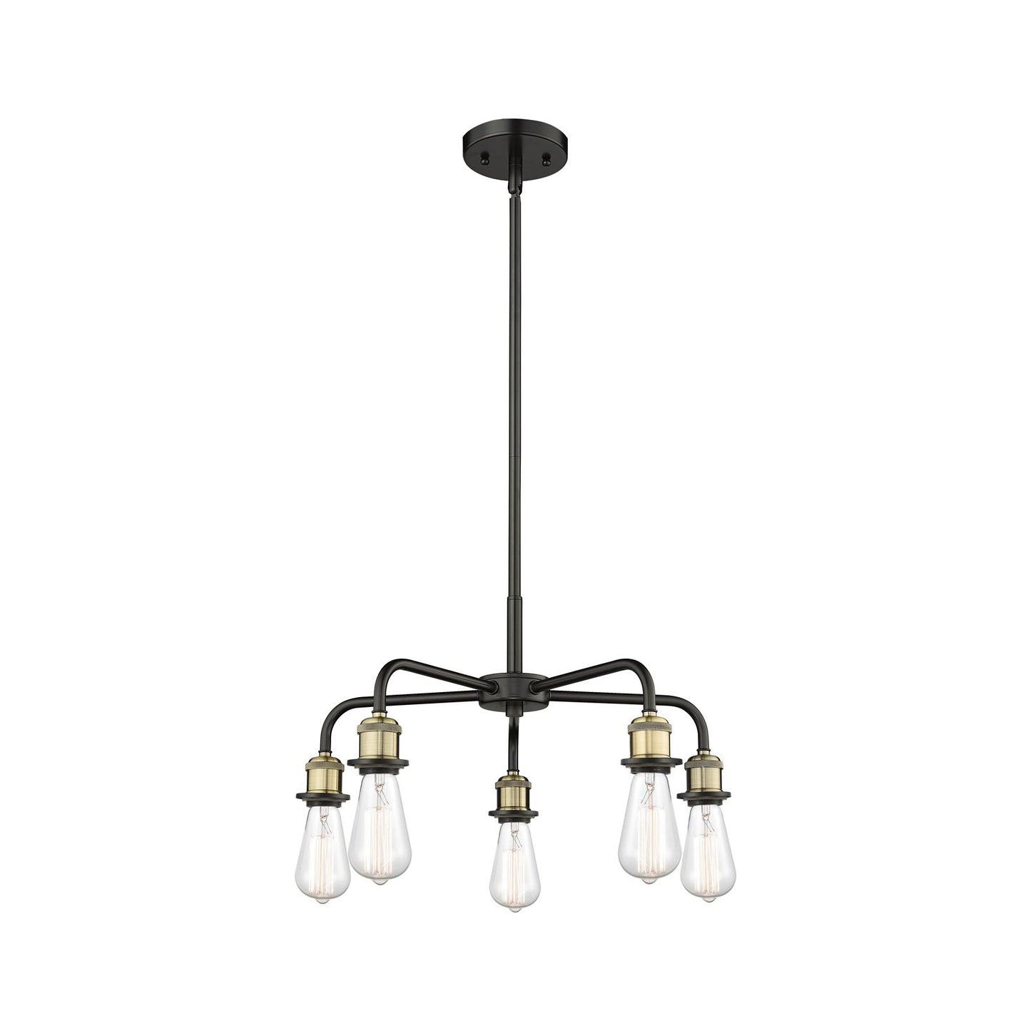 Innovations Ballston 18in 5-Light Chandelier | Industrial Black Antique Brass Steel and Cast Brass | Damp-Rated Dining Room & Kitchen | Model 516-5CR-BAB