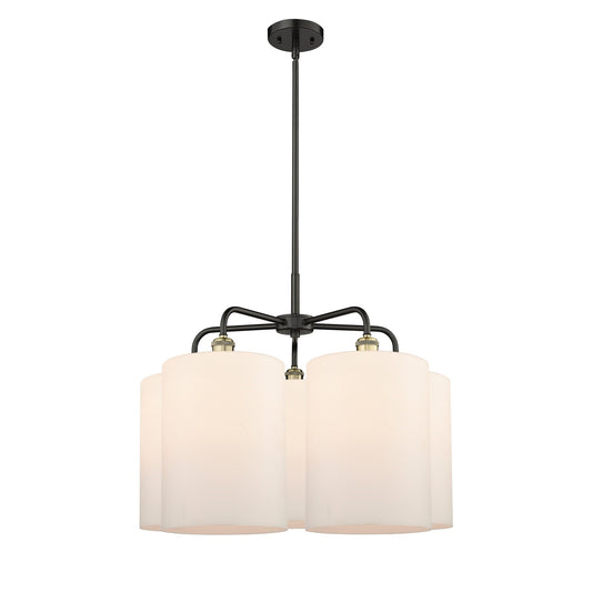 Innovations Cobbleskill 28in 5-Light Chandelier | Industrial Black Antique Brass and Matte White Glass | Kitchen Island & | Model 516-5CR-BAB-G111-L