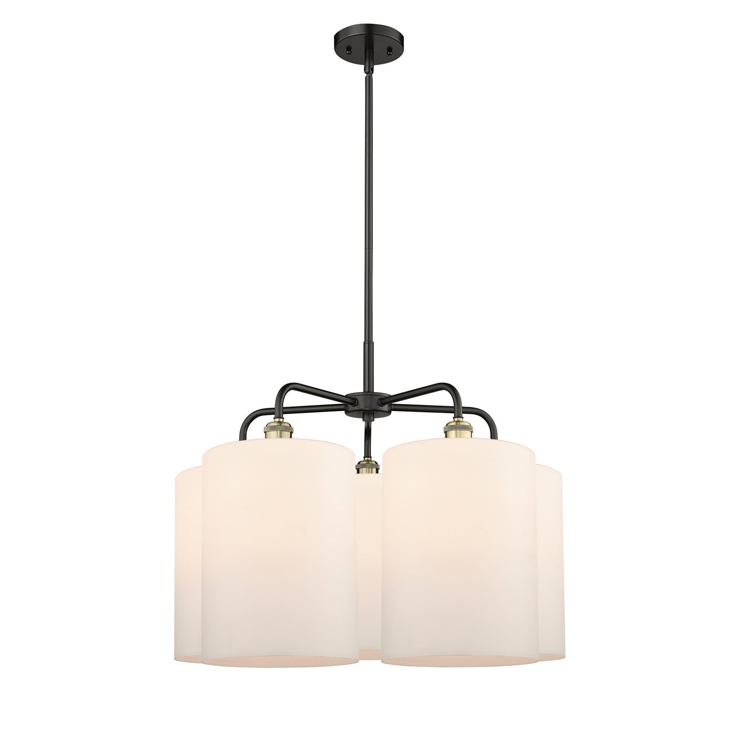 Innovations Cobbleskill 28in 5-Light Chandelier | Industrial Black Antique Brass and Matte White Glass | Kitchen Island & | Model 516-5CR-BAB-G111-L