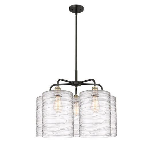 Innovations Cobbleskill 28in 5-Light Chandelier | Industrial Black Antique Brass Steel and Deco Swirl Glass | Dining Room & | Model 516-5CR-BAB-G1113-L