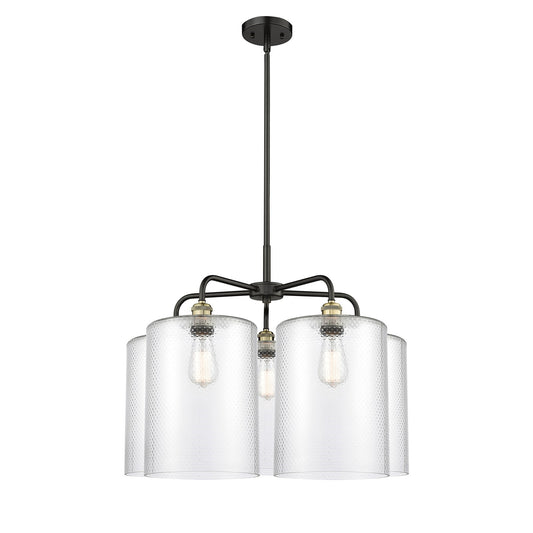 Innovations Cobbleskill 28in 5-Light Chandelier | Industrial Black Antique Brass Steel and Clear Glass | Dining Room & Kitchen | Model 516-5CR-BAB-G112-L