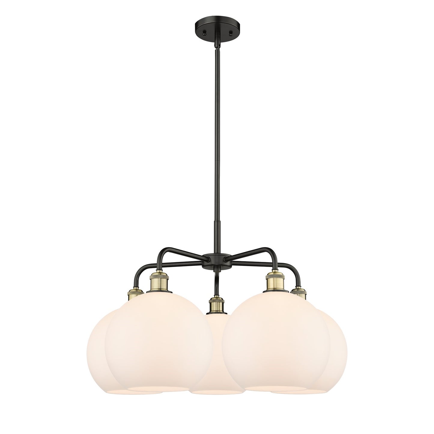 Innovations Athens 28in 5-Light Chandelier | Industrial Black Antique Brass and Matte White Glass | Kitchen Island & Dining | Model 516-5CR-BAB-G121-10