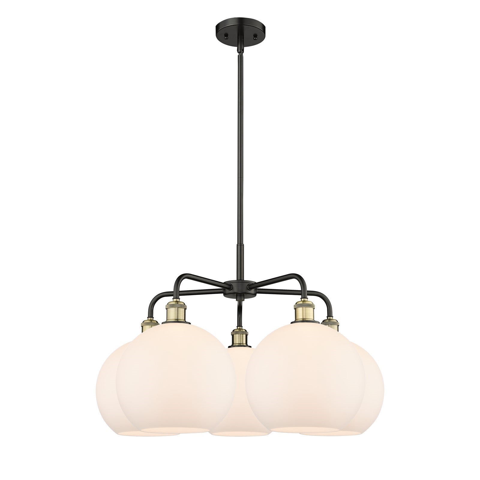 Innovations Athens 28in 5-Light Chandelier | Industrial Black Antique Brass and Matte White Glass | Kitchen Island & Dining | Model 516-5CR-BAB-G121-10