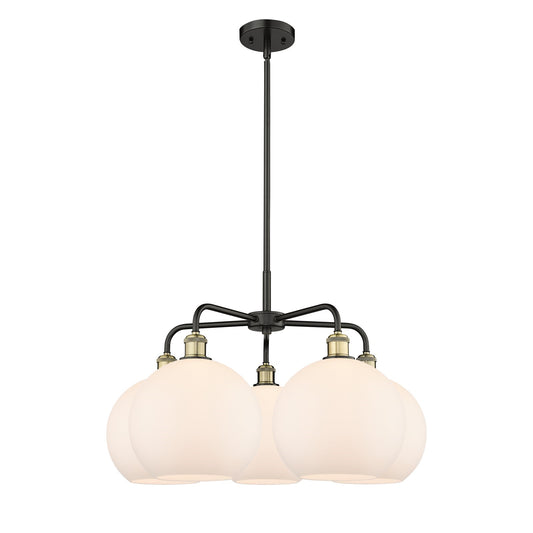 Innovations Athens 28in 5-Light Chandelier | Industrial Black Antique Brass and Matte White Glass | Kitchen Island & Dining | Model 516-5CR-BAB-G121-10