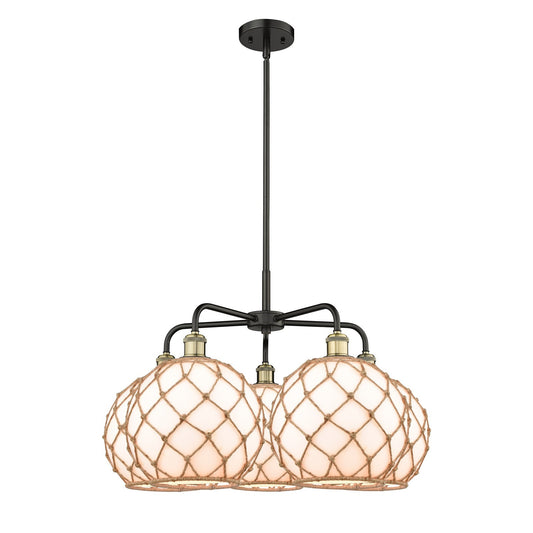 Innovations Farmhouse Rope 29in 5-Light Chandelier | Industrial Black Antique Brass and Matte White Glass with Rope Shade | Model 516-5CR-BAB-G121-10RB