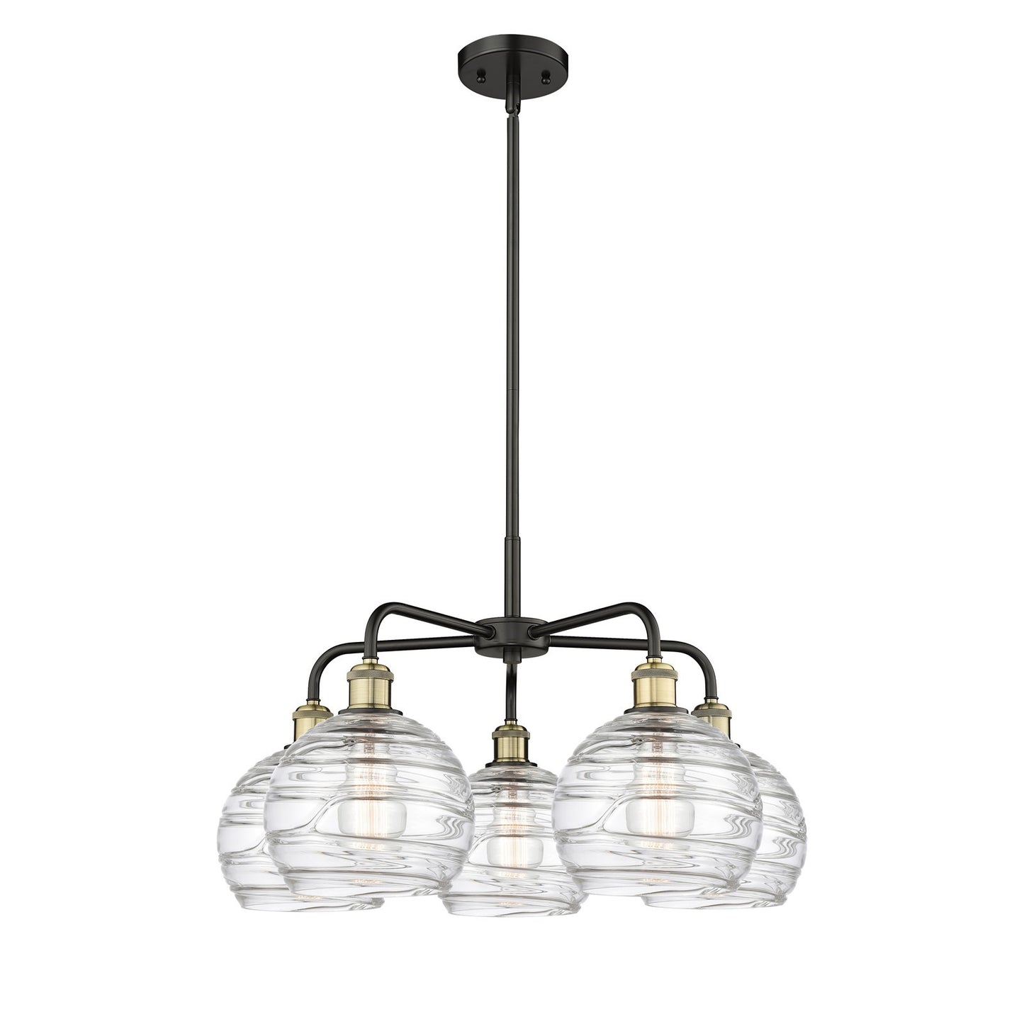 Innovations Athens Deco Swirl 27in 5-Light Chandelier | Industrial Black Antique Brass and Clear Deco Swirl Glass | Dining | Model 516-5CR-BAB-G1213-8CL