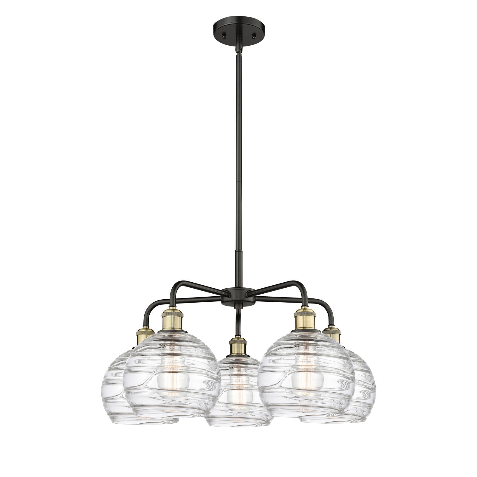 Innovations Athens Deco Swirl 27in 5-Light Chandelier | Industrial Black Antique Brass and Clear Deco Swirl Glass | Dining | Model 516-5CR-BAB-G1213-8CL