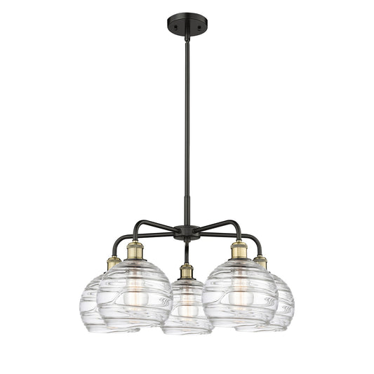 Innovations Athens Deco Swirl 27in 5-Light Chandelier | Industrial Black Antique Brass and Clear Deco Swirl Glass | Dining | Model 516-5CR-BAB-G1213-8CL