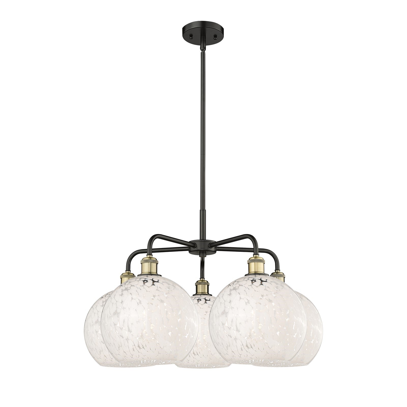 Innovations Lighting White Mouchette 28in 5-Light Chandelier | Art Nouveau Modern Black Antique Brass and White Glass | Model 516-5CR-BAB-G1216-10WM