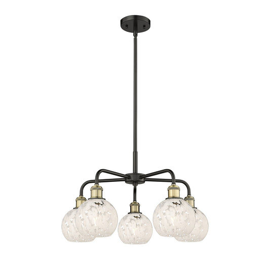 Innovations White Mouchette 24in 5-Light Chandelier | Art Nouveau Black Antique Brass and White Glass | Kitchen Island & | Model 516-5CR-BAB-G1216-6WM
