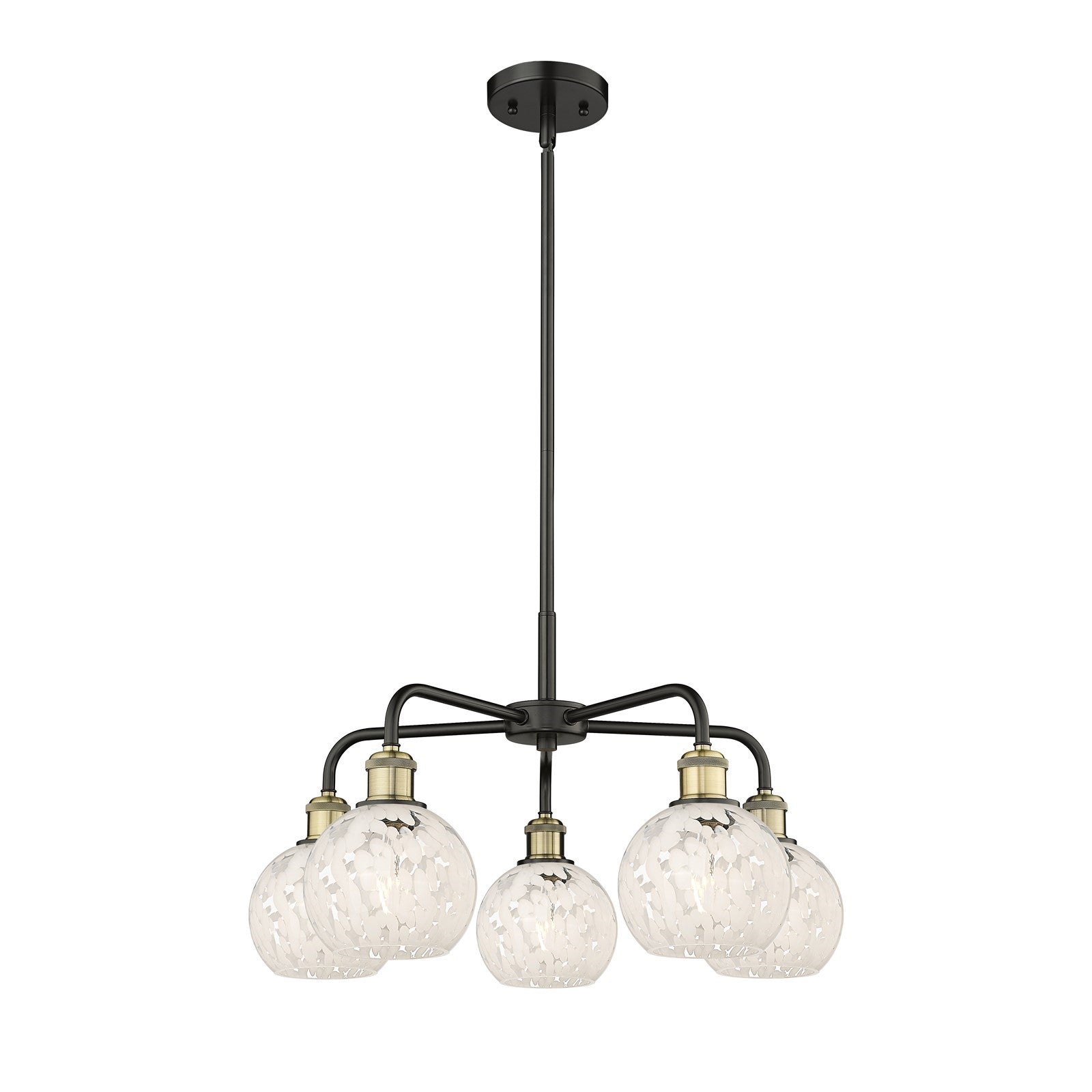 Innovations White Mouchette 24in 5-Light Chandelier | Art Nouveau Black Antique Brass and White Glass | Kitchen Island & | Model 516-5CR-BAB-G1216-6WM