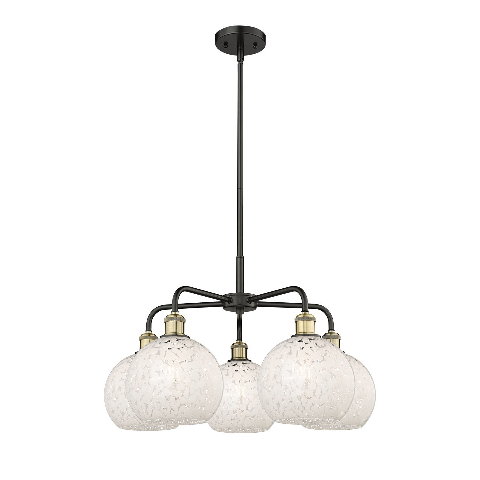 Innovations White Mouchette 26in 5-Light Chandelier | Art Nouveau Black Antique Brass and White Mouchette Glass | Dining | Model 516-5CR-BAB-G1216-8WM