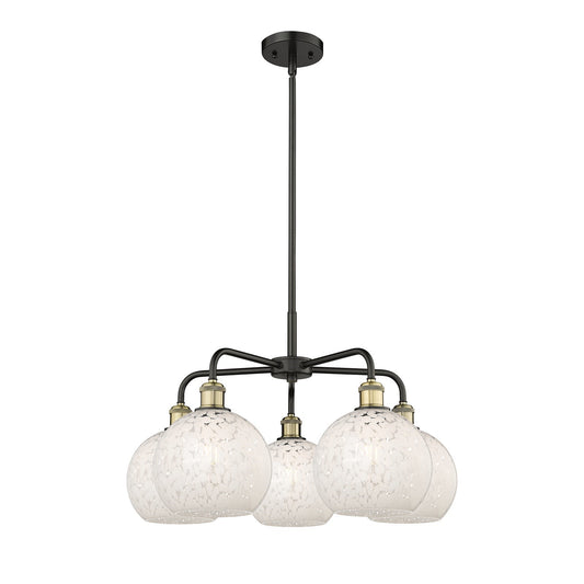 Innovations White Mouchette 26in 5-Light Chandelier | Art Nouveau Black Antique Brass and White Mouchette Glass | Dining | Model 516-5CR-BAB-G1216-8WM