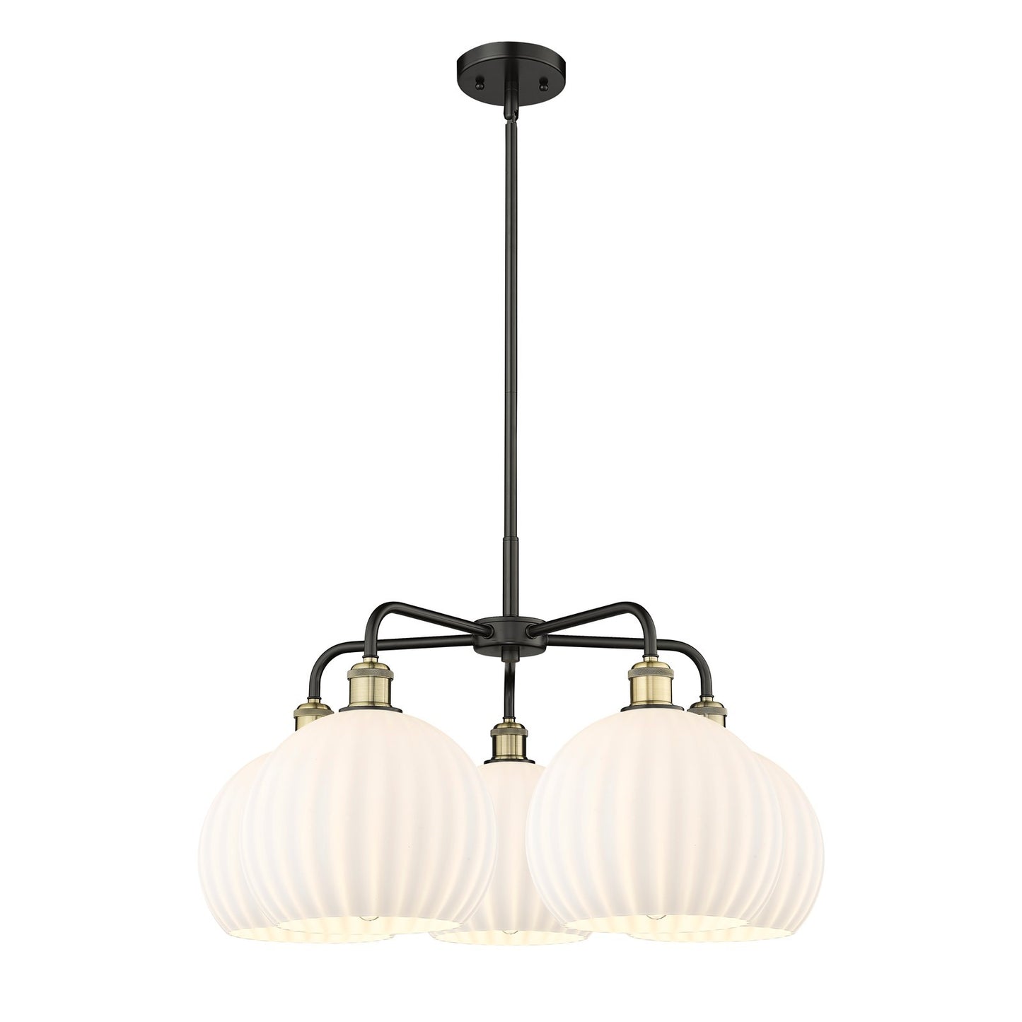 Innovations Lighting Ballston 28in 5-Light Chandelier | Art Nouveau Black Antique Brass and White Venetian Glass | Dining | Model 516-5CR-BAB-G1217-10WV