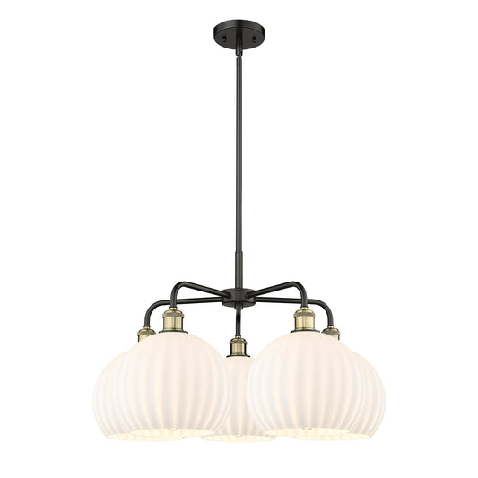 Innovations Lighting Ballston 28in 5-Light Chandelier | Art Nouveau Black Antique Brass and White Venetian Glass | Dining | Model 516-5CR-BAB-G1217-10WV