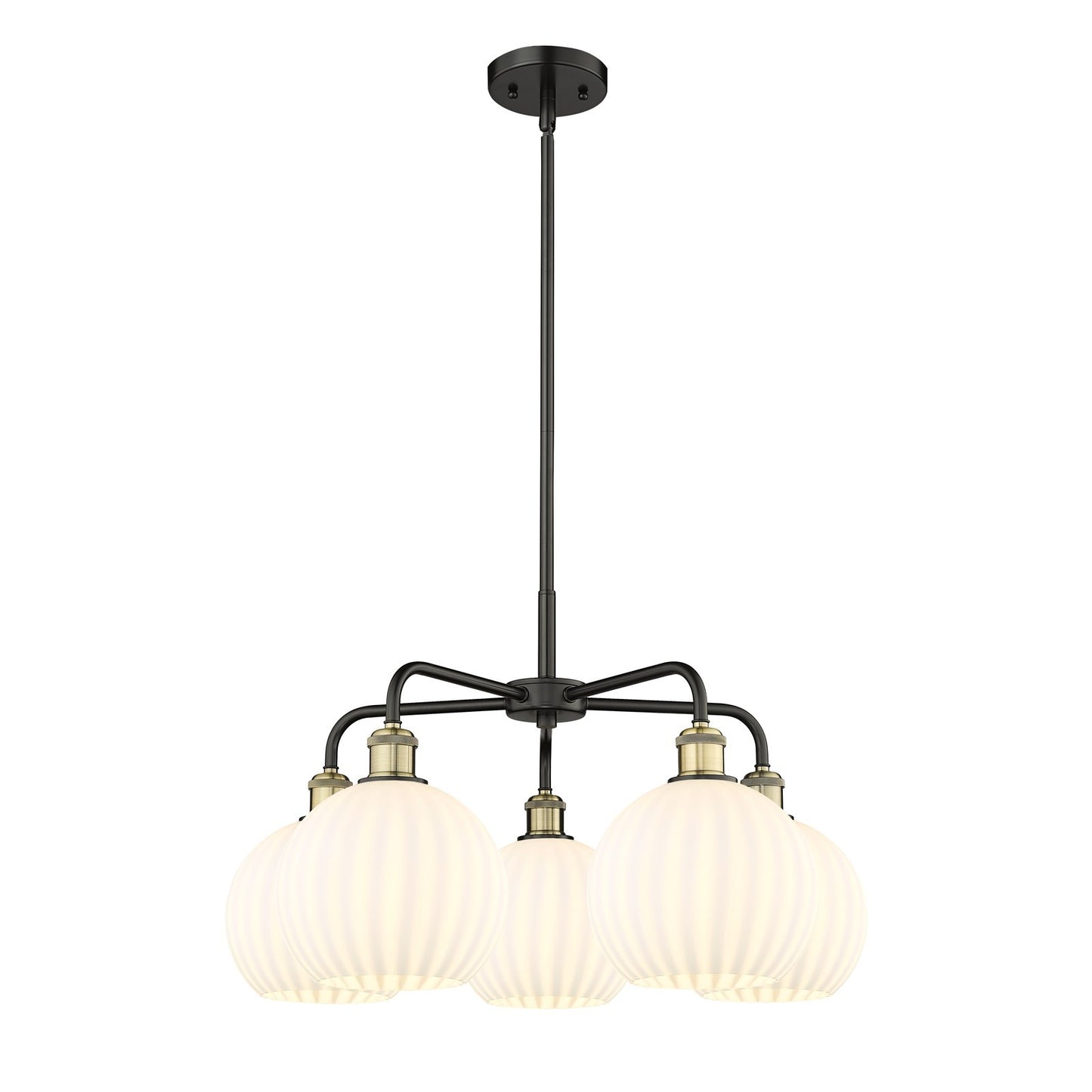 Innovations White Venetian 26in 5-Light Chandelier | Art Nouveau Black Antique Brass and White Venetian Glass | Dining Room | Model 516-5CR-BAB-G1217-8WV