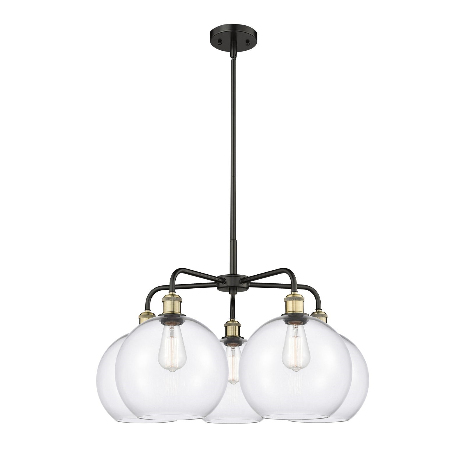 Innovations Athens 28in 5-Light Chandelier | Industrial Black Antique Brass and Clear Glass | Kitchen Island & Dining Room | Model 516-5CR-BAB-G122-10