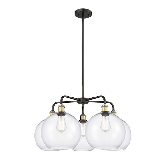 Innovations Athens 28in 5-Light Chandelier | Industrial Black Antique Brass and Clear Glass | Kitchen Island & Dining Room | Model 516-5CR-BAB-G122-10