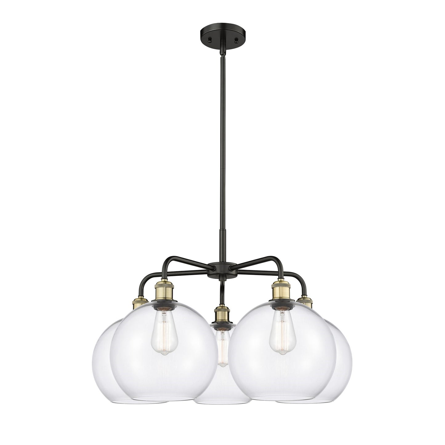 Innovations Athens 28in 5-Light Chandelier | Industrial Black Antique Brass and Clear Glass | Kitchen Island & Dining Room | Model 516-5CR-BAB-G122-10