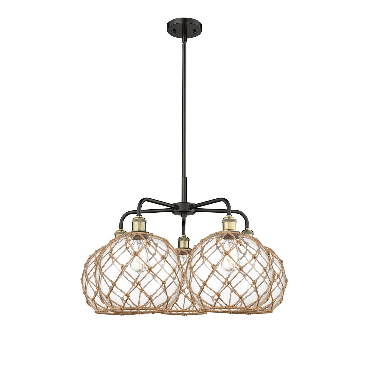 Innovations Farmhouse Rope 29in 5-Light Chandelier | Industrial Black Antique Brass and Clear Glass | Kitchen Island & | Model 516-5CR-BAB-G122-10RB