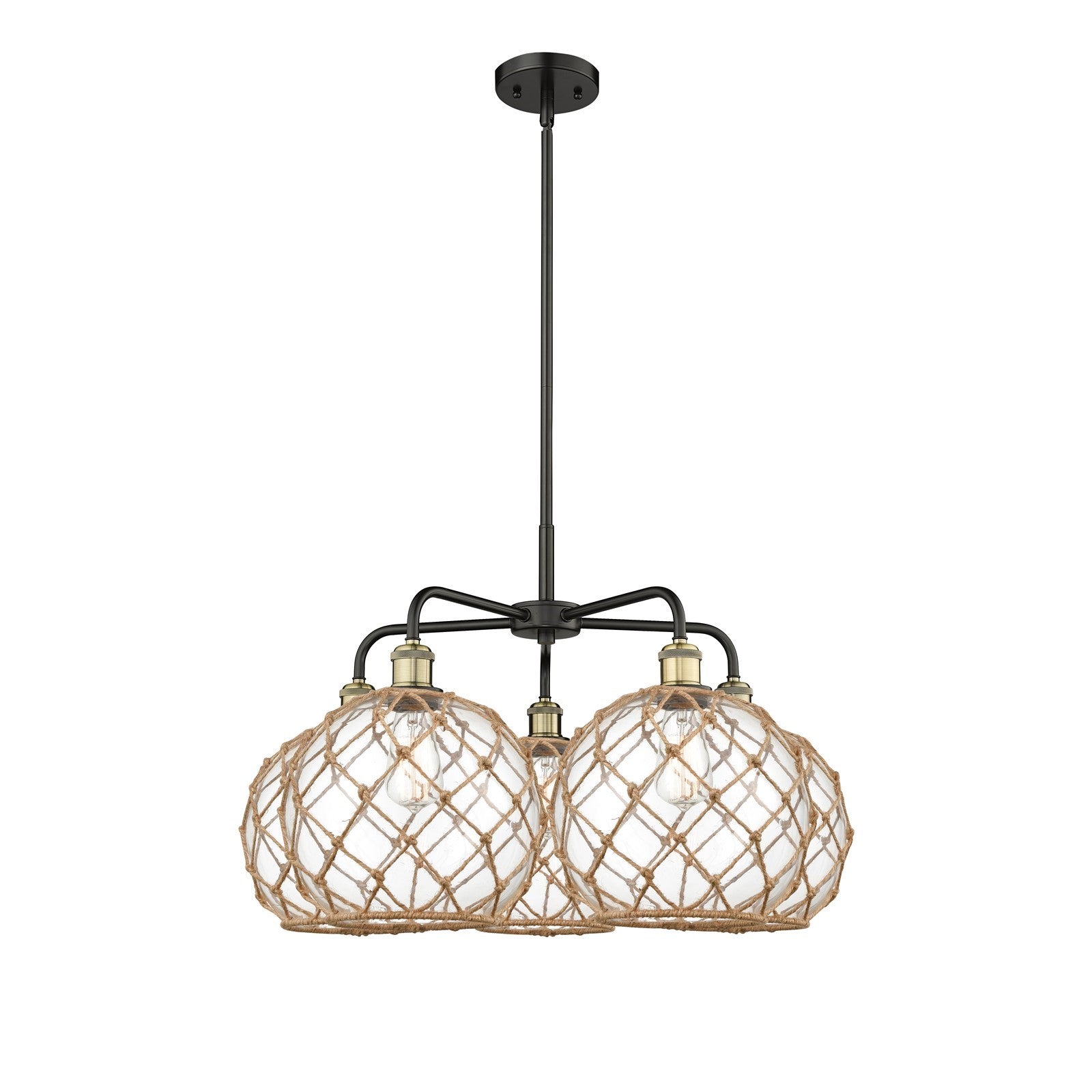 Innovations Farmhouse Rope 29in 5-Light Chandelier | Industrial Black Antique Brass and Clear Glass | Kitchen Island & | Model 516-5CR-BAB-G122-10RB