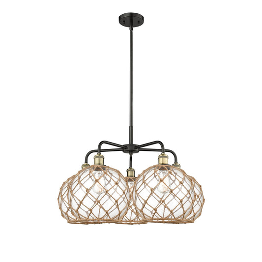 Innovations Farmhouse Rope 29in 5-Light Chandelier | Industrial Black Antique Brass and Clear Glass | Kitchen Island & | Model 516-5CR-BAB-G122-10RB