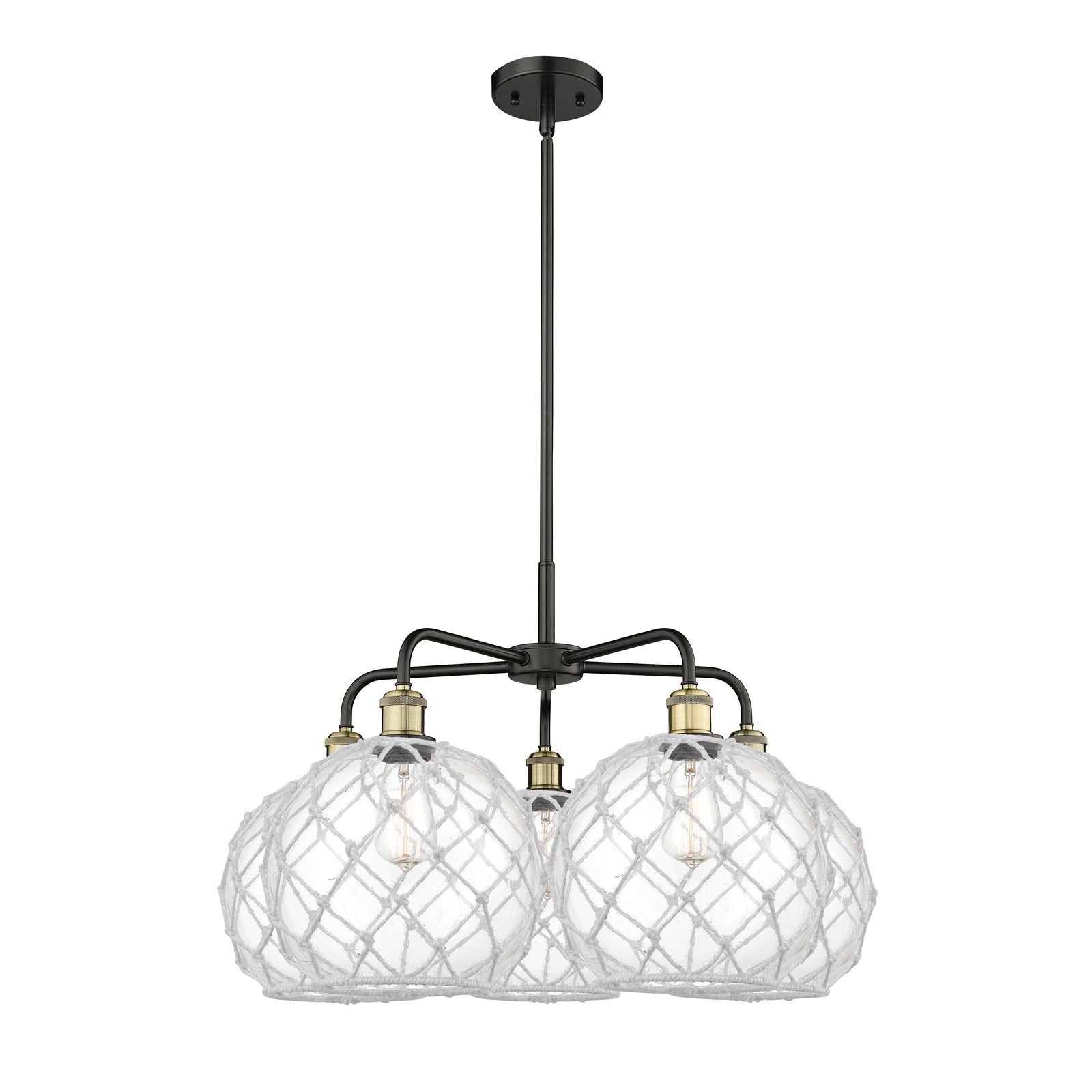 Innovations Farmhouse Rope 29in 5-Light Chandelier | Industrial Black Antique Brass and Clear Glass with White Rope | Model 516-5CR-BAB-G122-10RW