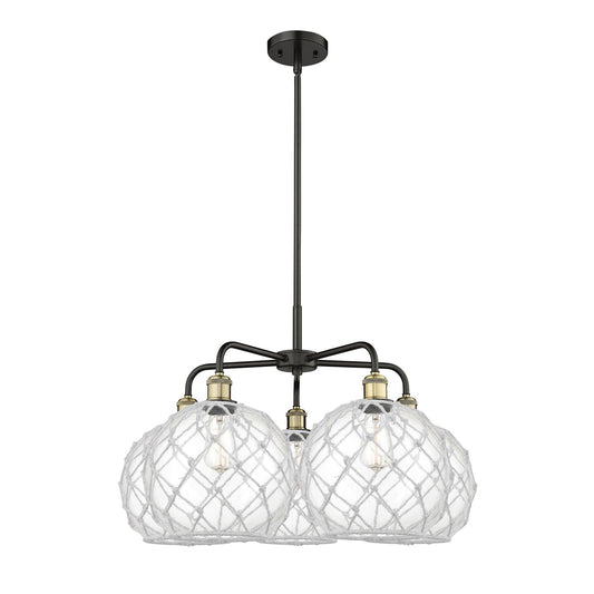 Innovations Farmhouse Rope 29in 5-Light Chandelier | Industrial Black Antique Brass and Clear Glass with White Rope | Model 516-5CR-BAB-G122-10RW